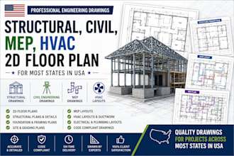 do structural drawing, civil engineering drawing, mep, hvac 2d floor plan