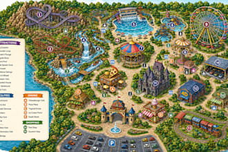 design a custom amusement park, theme park, water park and attraction map