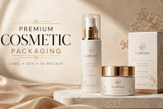design premium cosmetic packaging, label and box design