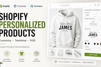 setup customily teeinblue shopify personalized print on demand pod products