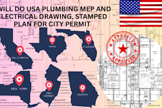 do USA plumbing mep and electrical drawing, stamped plan for city permit