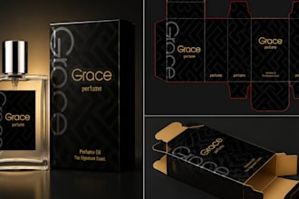 design luxury perfume packaging, fragrance box, bottle label and luxury branding