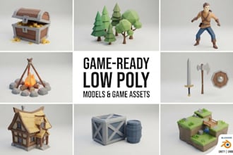 create retro ps1 style low poly 3d models environments game props characters