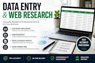 data entry, web research, data management and virtual assistant tasks