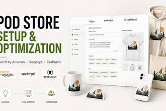 setup merch by amazon society6 and teepublic print on demand pod store