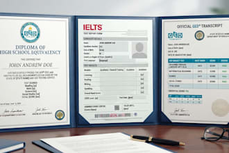 design a professional ged certificate or transcript, ielts certificate