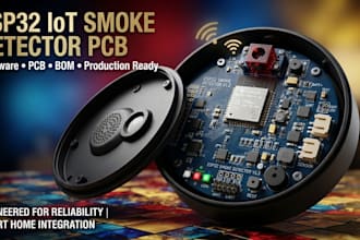 develop production ready esp32 iot smoke detector hardware, pcb and bom