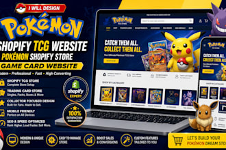 design pokemon shopify tcg website and pokemon shopify store  game card website