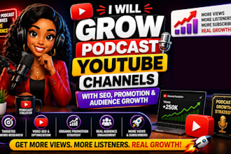 grow podcast youtube channel with SEO, promotion and organic audience growth