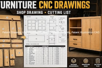 furniture cnc shop drawing, woodworking production drawing, cutting list