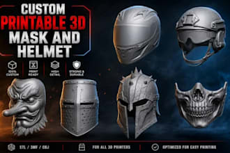 do 3d mask, 3d helmet, cosplay mask model, haalloween mask, anime for printing