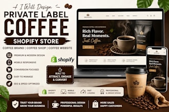 design private label coffee website, coffee shopify store and coffee brand store