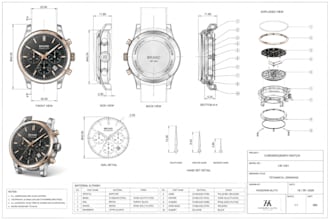 create custom 3d watch design with technical drawings