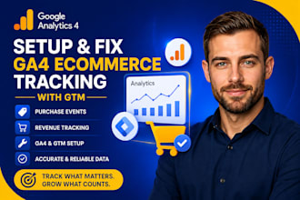 setup fix ga4 ecommerce tracking, GTM, purchase events and revenue tracking