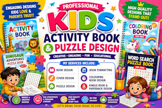 kdp children activity book design, kids coloring book illustration cover design