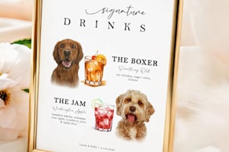 design a custom watercolor pet wedding sign