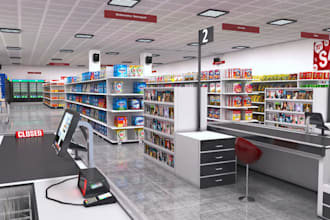 design 3d retail store showroom supermarket spa grocery shop with 3d rendering