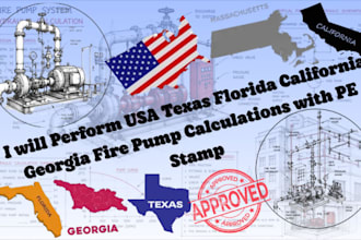perform USA texas florida california georgia fire pump calculations with stamp