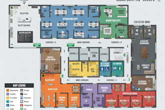 create office map, business map, corporate map, floor map and wayfinding map
