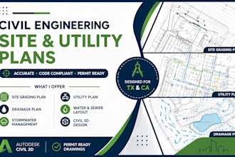 do civil engineering drainage site grading plan, civil 3d and utility plan tx ca