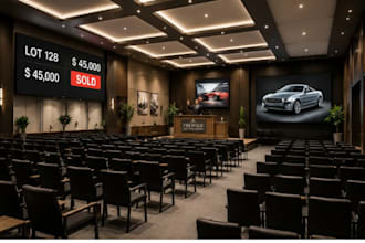 create 3d auction house, bidding hall, auction facility and showroom