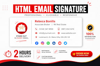 design clickable email signature or HTML email signature for gmail, outlook, mac