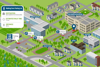 design campus maps, university maps, wayfinding maps, school maps and site plans