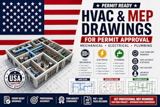 create hvac and mep drawing, mechanical, electrical and plumbing plan for permit