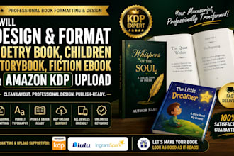 design, format poetry book, children storybook, fiction ebook, amazon kdp upload