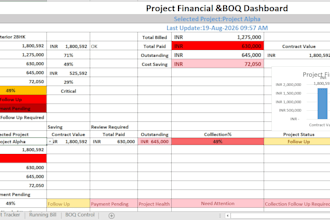 build an excel boq billing and payment dashboard