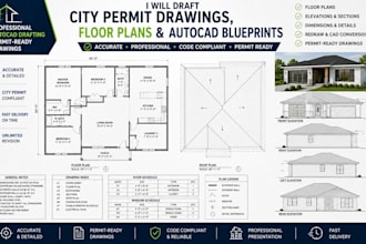 draft city permit drawings, floor plans and professional autocad blueprints