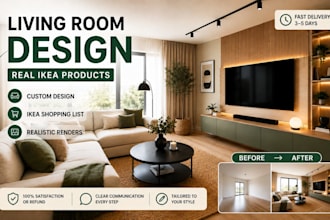 do ikea interior design for your living room with realistic renders