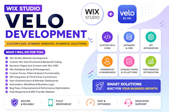 develop studio with wix velo code, databbase and API integration