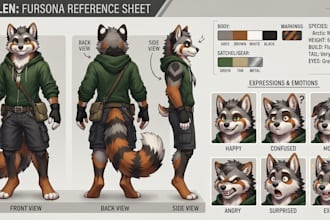 draw a custom furry reference sheet for your fursona