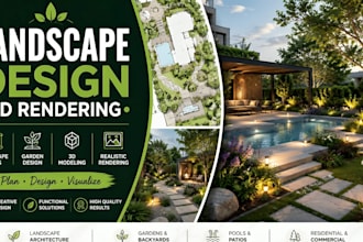design landscape architecture, landscape plan, garden and 3d rendering
