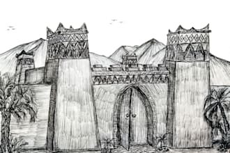 draw your house in moroccan kasbah pen style
