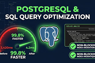 optimize sql queries, fix slow databases, and design schemas in postgresql