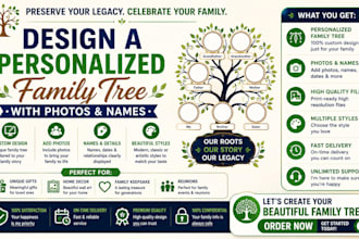 design a personalized family tree with photos and names