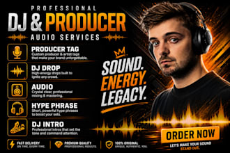 create unique energetic producer tags, voice tags, beat drops dj drop, audiobook