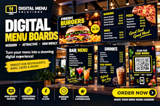 design animated digital restaurant menu board bar menu TV screen menu qr menu