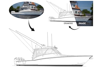 create line art or illustration of boat, yacht, car, object for your