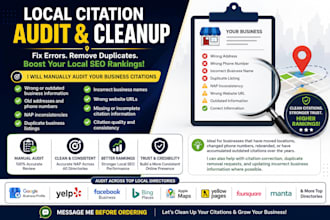 audit and clean up wrong local citations, duplicates and nap errors