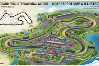 create 2d, 3d race track map, motorsport circuit and racing track illustration