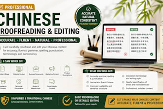 proofread and edit chinese content for accuracy, fluency and consistency