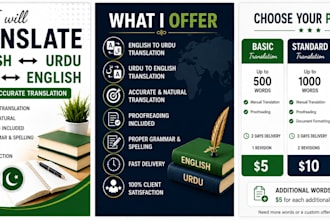 translate english to urdu and urdu to english professionally