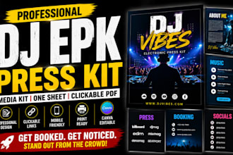 design dj press kit epk, music press kit epk, one pager media kit, author epk