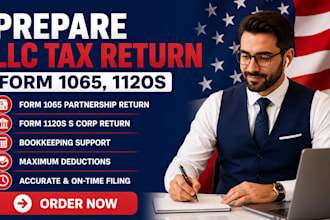 prepare llc tax return form 1065, 1120s s corp tax return and bookkeeping