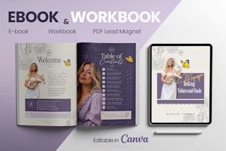 design canva ebook, branded workbook, pdf lead magnet and editable PDF layout