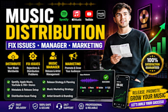 do music distribution, fix issues, music manager and music marketing