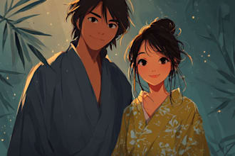 draw anime couple illustration